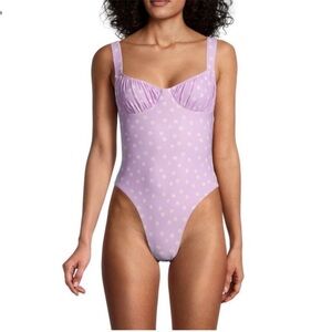 WEWOREWHAT Daisies One Piece Swim Bathing Suit Medium Lavender White Yellow M